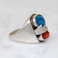 Chunky Modernist Men's Turquoise & Coral Ring