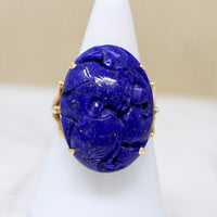 Striking Carved Lapis in Gold Cocktail Ring