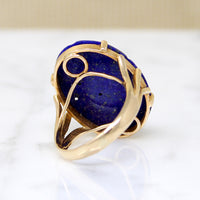 Striking Carved Lapis in Gold Cocktail Ring