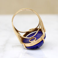 Striking Carved Lapis in Gold Cocktail Ring