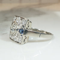 Deco Square Diamond and Sapphire Ring