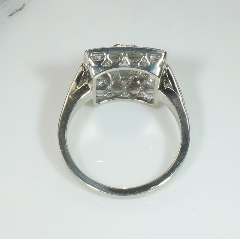 Deco Square Diamond and Sapphire Ring