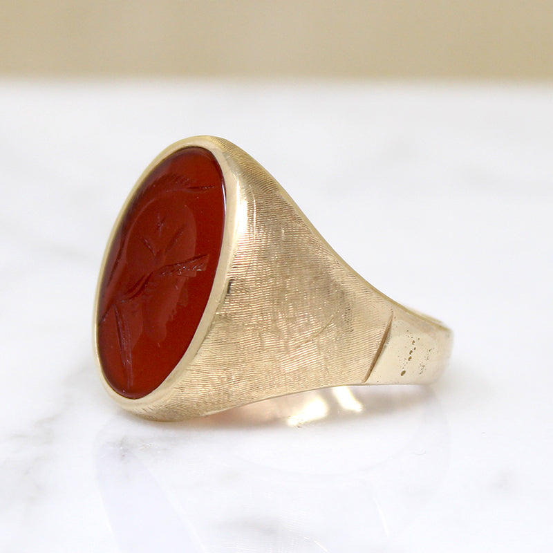Classic 1970s Roman Soldier Intaglio Signet Ring