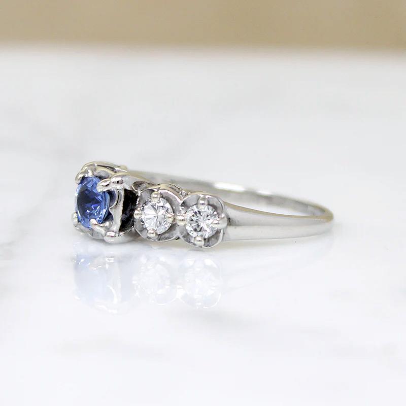 Cornflower Blue Sapphire & Diamond Engagement Ring