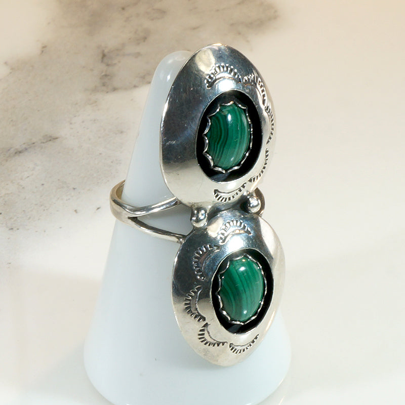 Double Shadowbox Malachite & Sterling Ring