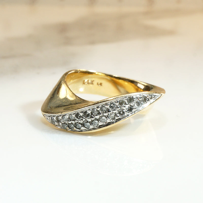 Playful Modernist Twist Band with Diamond Pavé