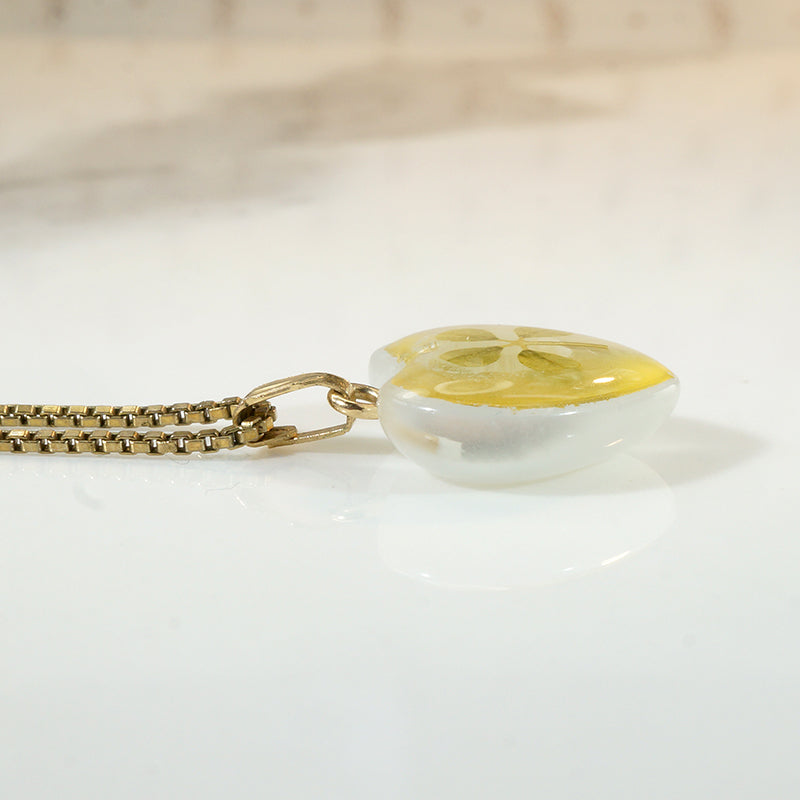 Real Four Leaf Clover in Resin Heart Pendant