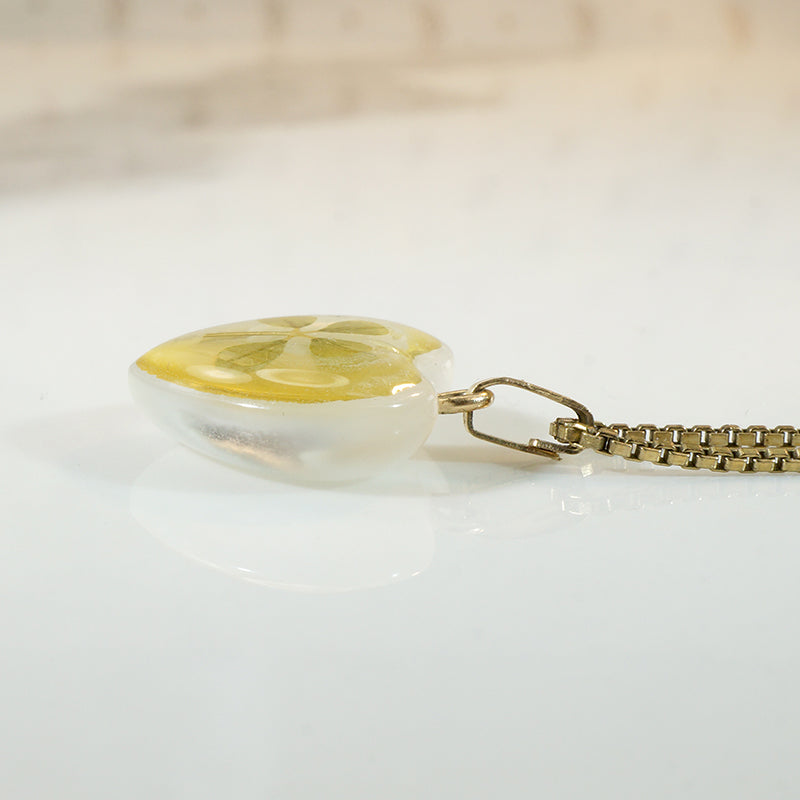 Real Four Leaf Clover in Resin Heart Pendant