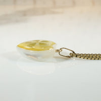 Real Four Leaf Clover in Resin Heart Pendant