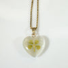 Real Four Leaf Clover in Resin Heart Pendant