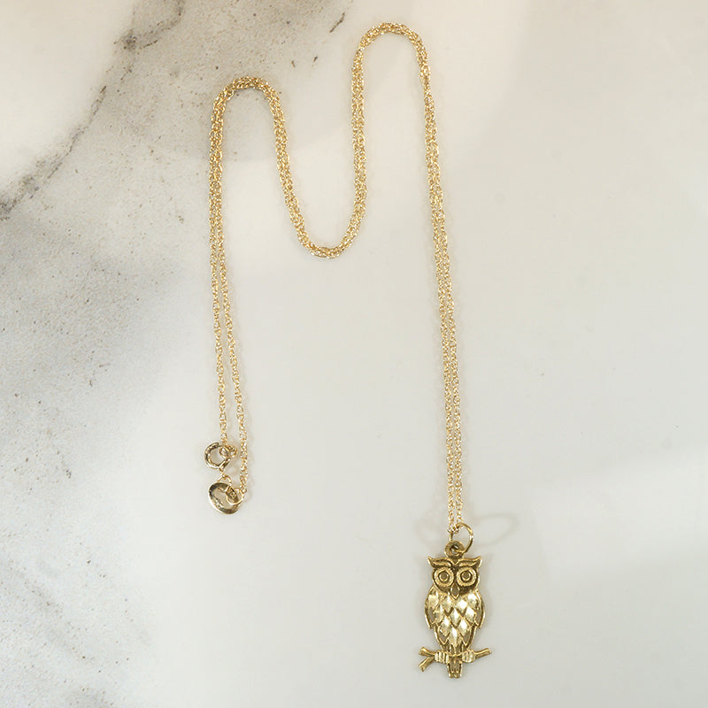 Darling 14k Gold Owl Charm Necklace