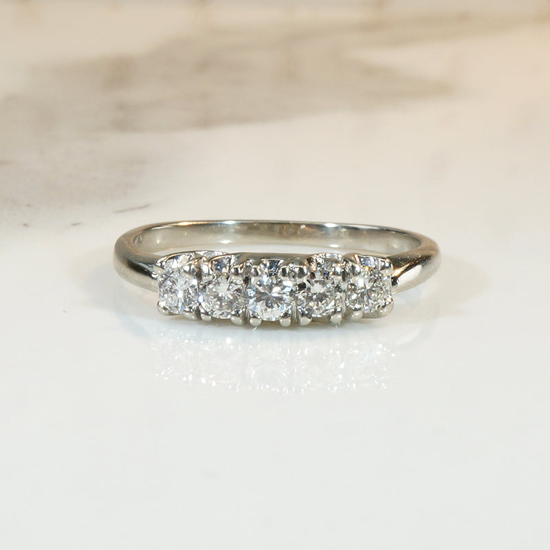 Mid-Century Five Diamond White Gold Band
