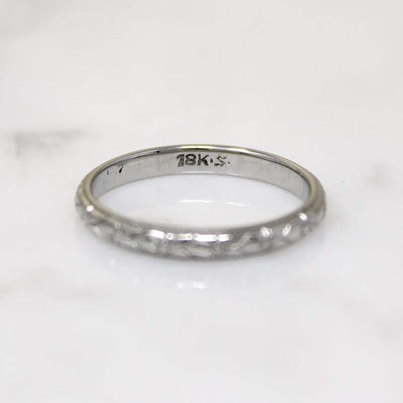Lovely Engraved 18k White Gold Floral Band