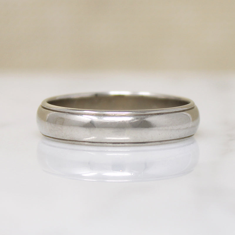 Handsome Size 10.5 White Gold Band with Stepped Edge