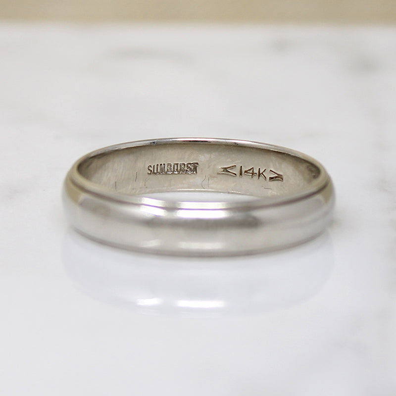Handsome Size 10.5 White Gold Band with Stepped Edge