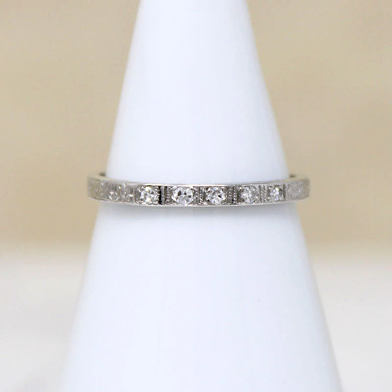 Petite Diamond & Engraved Platinum Forget-Me-Not Band