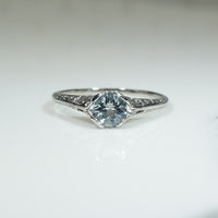 Filigree Flowers Platinum Aquamarine Ring