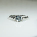 Filigree Flowers Platinum Aquamarine Ring
