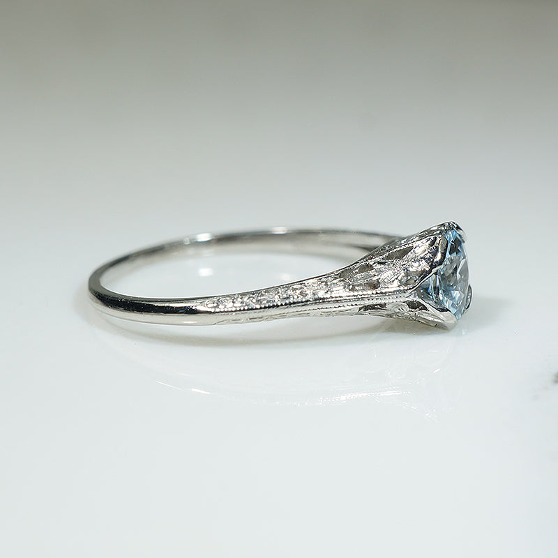 Filigree Flowers Platinum Aquamarine Ring