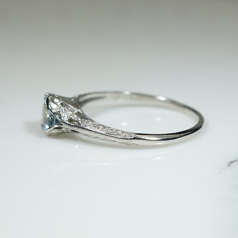 Filigree Flowers Platinum Aquamarine Ring
