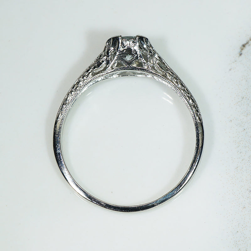 Filigree Flowers Platinum Aquamarine Ring