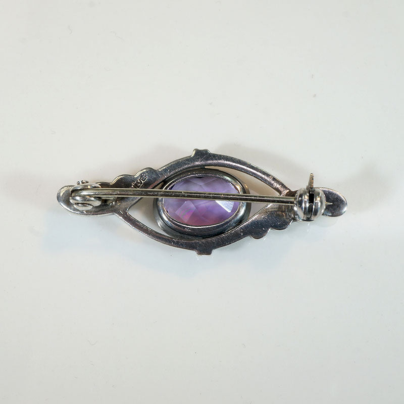 Feathered Amethyst & Sterling Silver Brooch