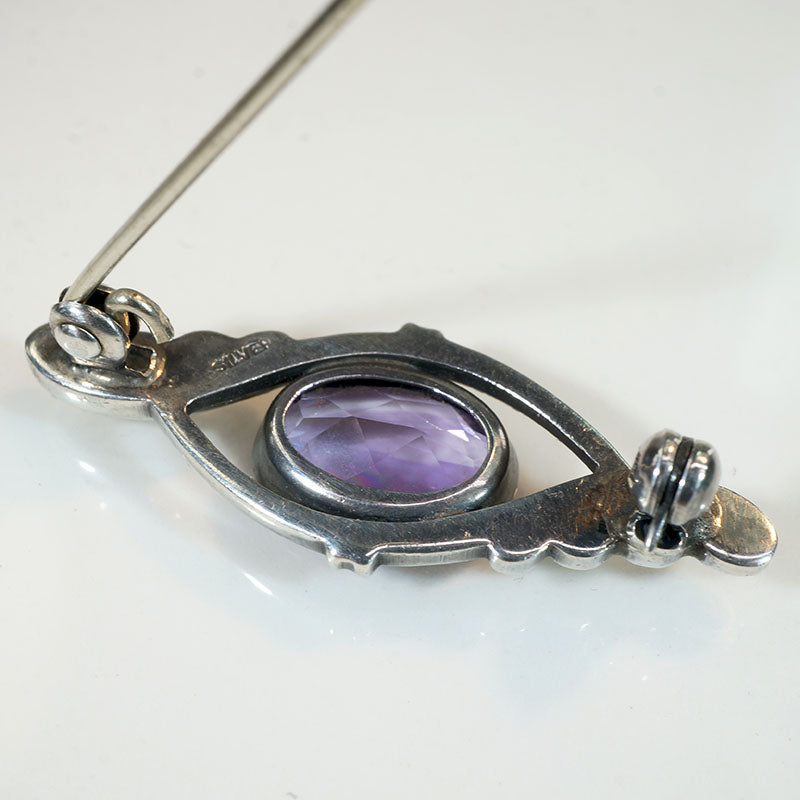 Feathered Amethyst & Sterling Silver Brooch