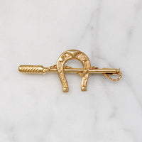 Sassy Horseshoe & Riding Crop 18k Gold Brooch