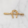 Sassy Horseshoe & Riding Crop 18k Gold Brooch