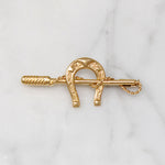 Sassy Horseshoe & Riding Crop 18k Gold Brooch