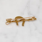 Sassy Horseshoe & Riding Crop 18k Gold Brooch