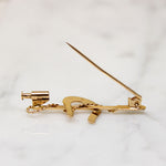 Sassy Horseshoe & Riding Crop 18k Gold Brooch