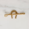 Sassy Horseshoe & Riding Crop 18k Gold Brooch