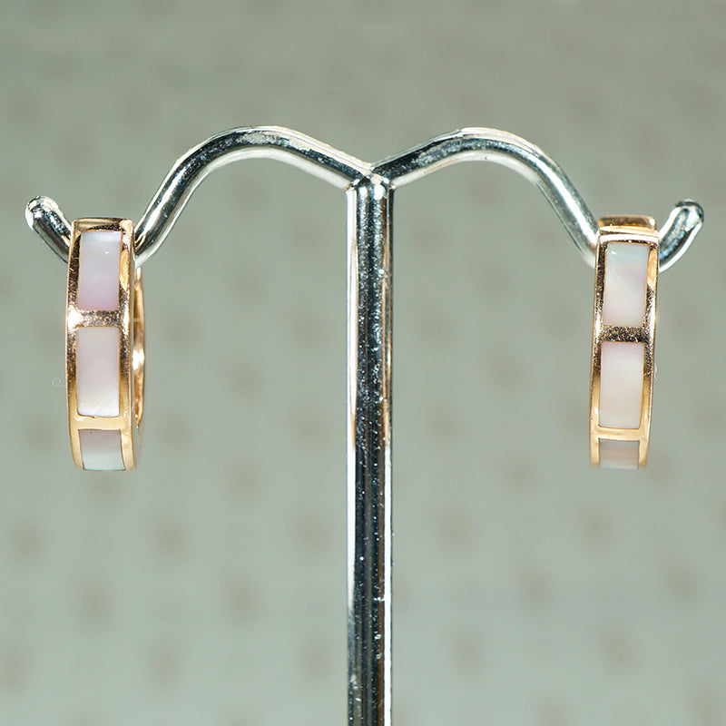 Gold Huggies with Mother of Pearl Inlay