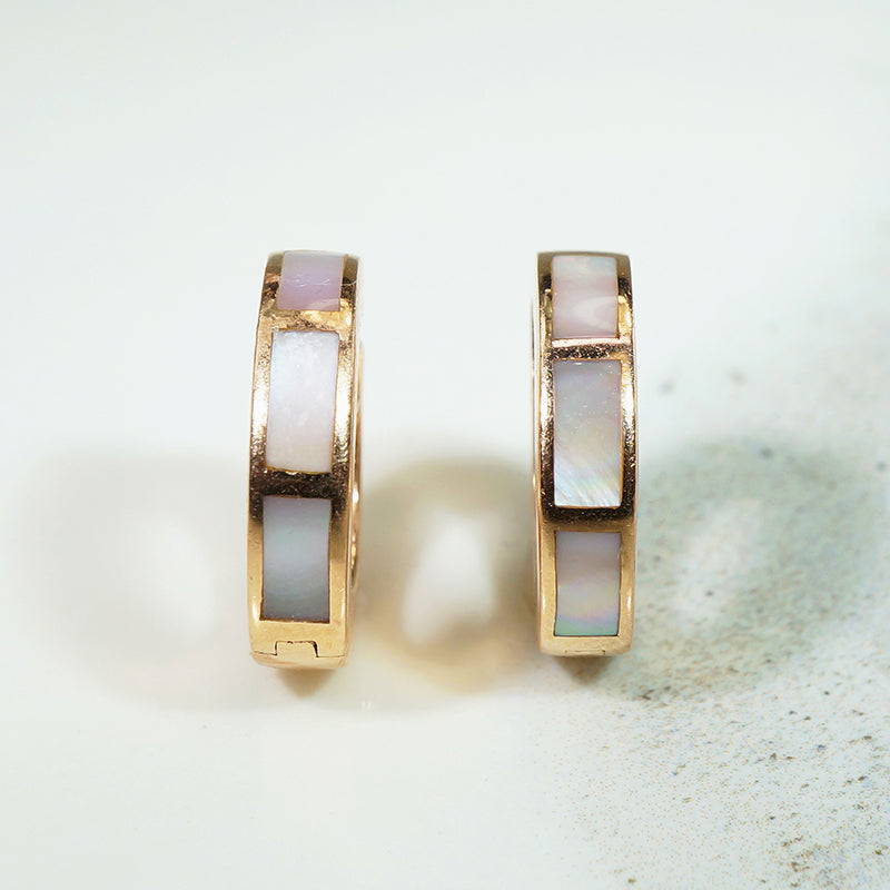 Gold Huggies with Mother of Pearl Inlay