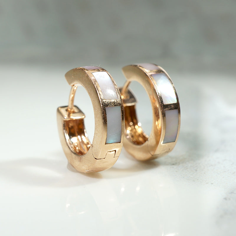 Gold Huggies with Mother of Pearl Inlay