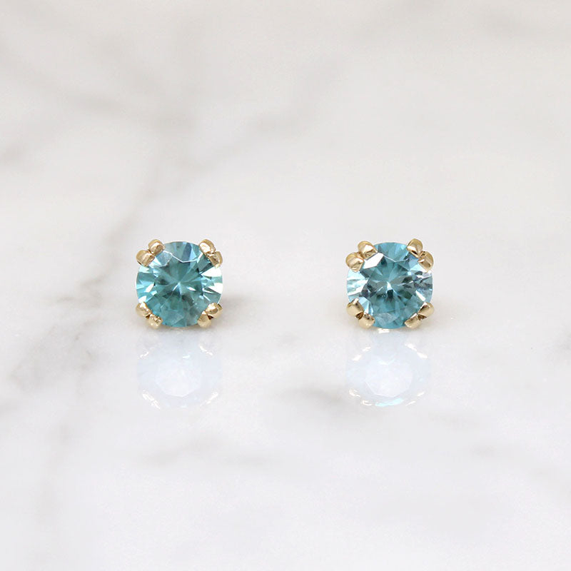 Vibrant Natural Blue Zircon Stud Earrings