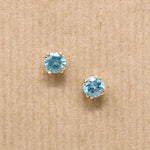 Vibrant Natural Blue Zircon Stud Earrings