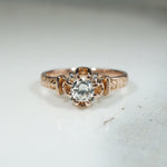 Old Mine Cut Diamond & Engraved Gold Belcher Ring