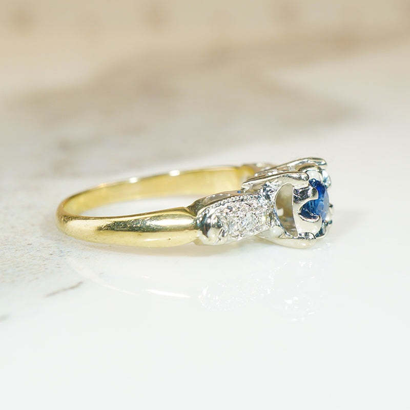 Sapphire and Diamond 1940's Engagement Ring