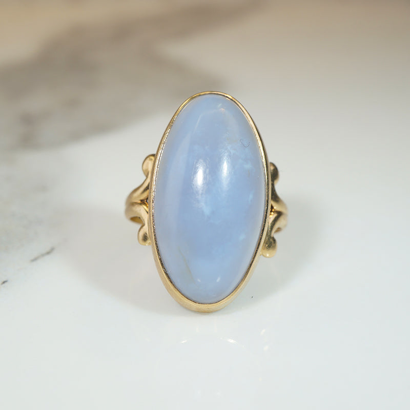 Luminous Blue Agate Antique Gold Ring