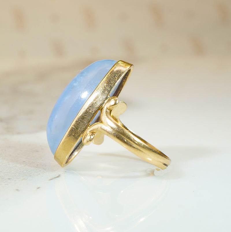 Luminous Blue Agate Antique Gold Ring