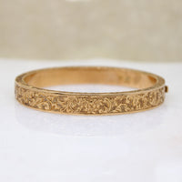 Elaborately Hand Engraved Gold Bangle Bracelet
