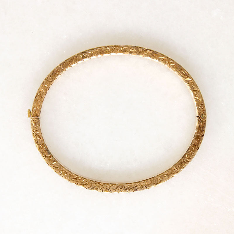 Elaborately Hand Engraved Gold Bangle Bracelet