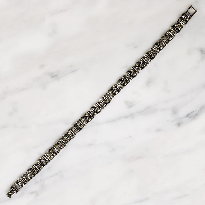 Art Deco Style Marasite & Silver Line Bracelet