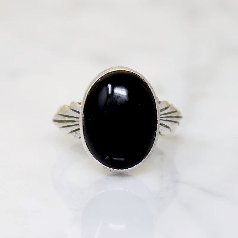 Handsome Onyx & Sterling Ring Signed De Chelly