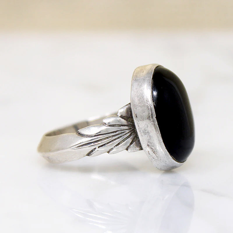 Handsome Onyx & Sterling Ring Signed De Chelly