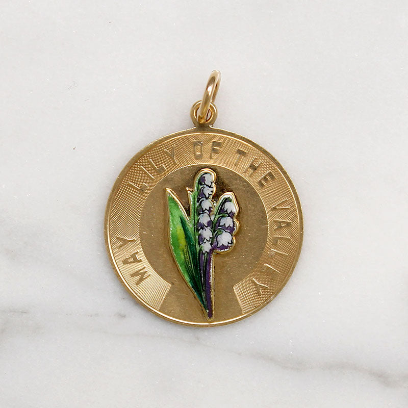 May Lily of the Valley Enameled Gold Charm