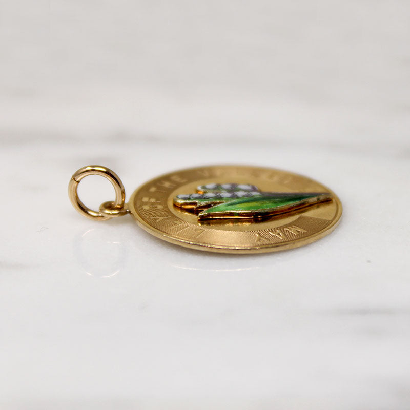 May Lily of the Valley Enameled Gold Charm