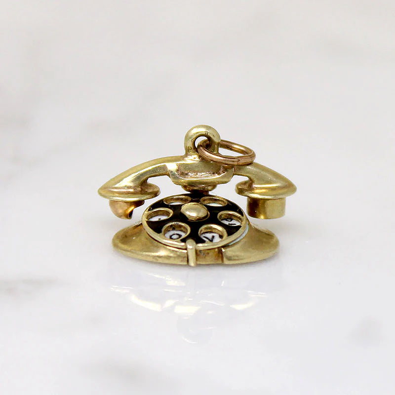 "Hello, I Love U" 14k Gold Rotary Phone Charm